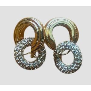 Golden Huggie Hoop Loop Earrings with Pave Crystal Accents — Fashion Statement